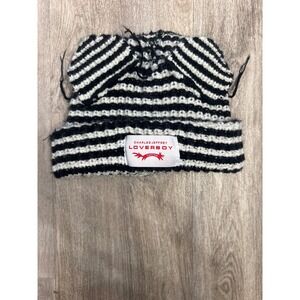 Charles Jeffrey Loverboy Black White Striped Chunky Knit Cat Ears Beanie Hat